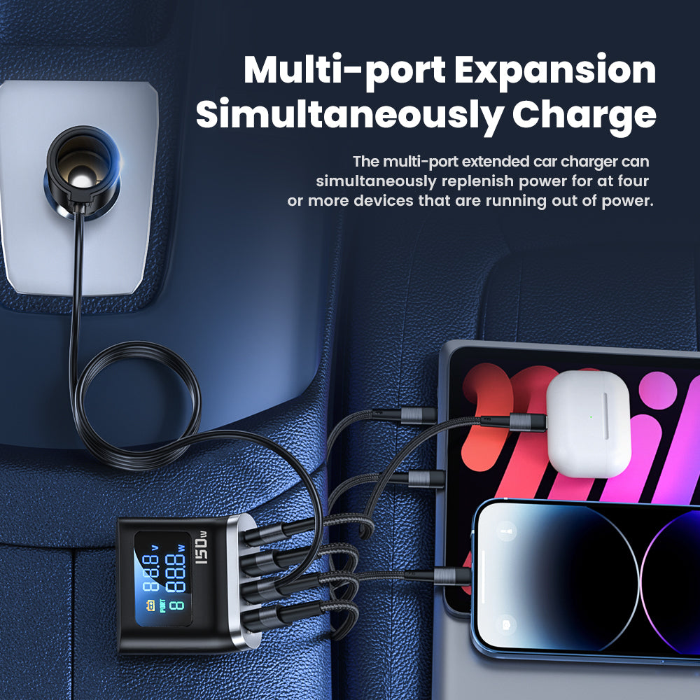 TOOCKI TQ-CC32 150W Car Charger Adapter Multi-Port Phone Hub with LCD Digital Display TOOCKI TQ-CC32 150W Car Charger Adapter Multi-Port Phone Hub with LCD Digital Display